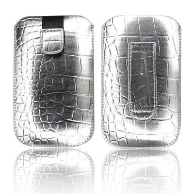 Housse Croco Apple iPhone 3G / 3GS / 4 / 4S / Samsung i900 OMNIA Argent HC-A-01