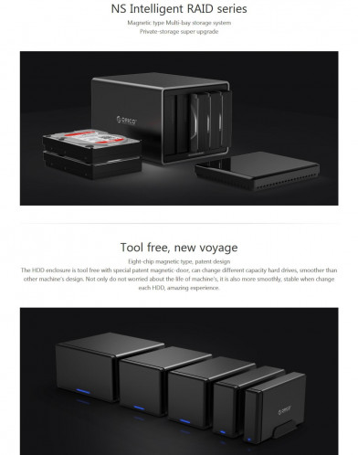 ORICO NS500-RU3 5 baies USB 3.0 Type-B vers SATA Boîtier de disque dur externe Boîtier disque dur avec RAID pour disque dur SATA 3,5 pouces, protocole UASP de support SO59021141-05