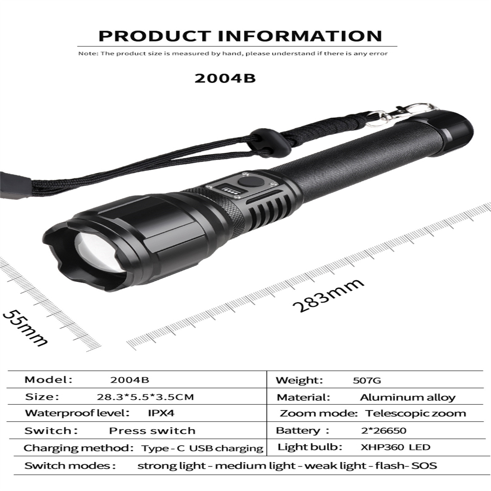 Xhp360 Mini Lampe de Poche 5 Niveaux Télescopique Zoomable Super Lumineux  Type-c Charge Forte Lumière Torche Longue