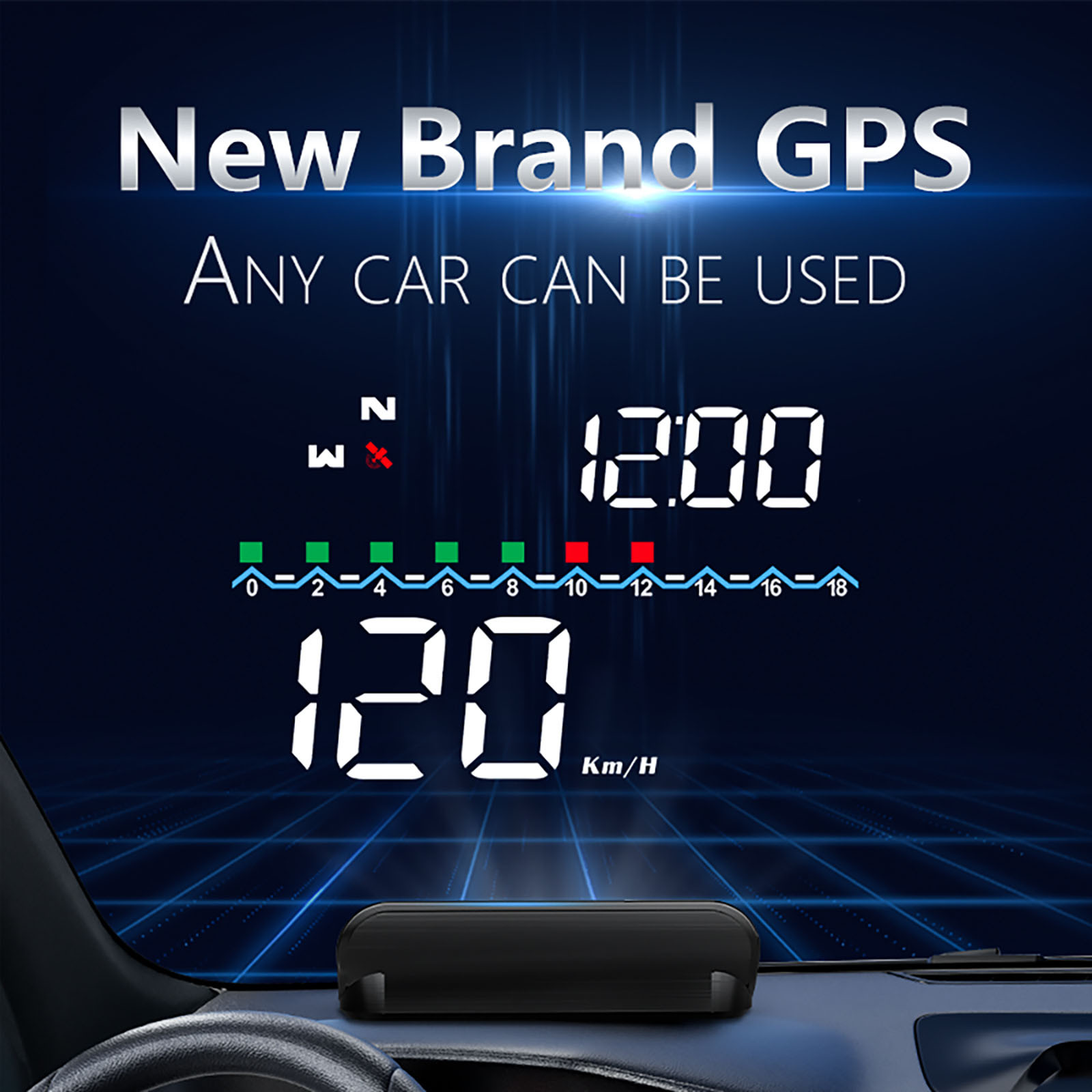 Système d'avertissement de survitesse GPS, affichage numérique tête haute  HUD de voiture, pare-brise de