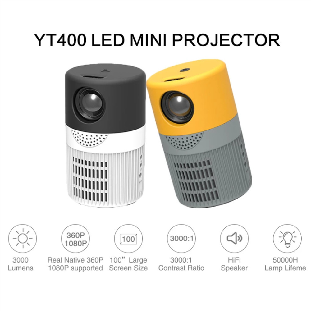 Yt400 Ultra Portable Mini Projecteur Home Projecteur vidéo de film haute  définition Home Cinéma Lecteur de cinéma Home Entertainment Yellow-gray_US  plug