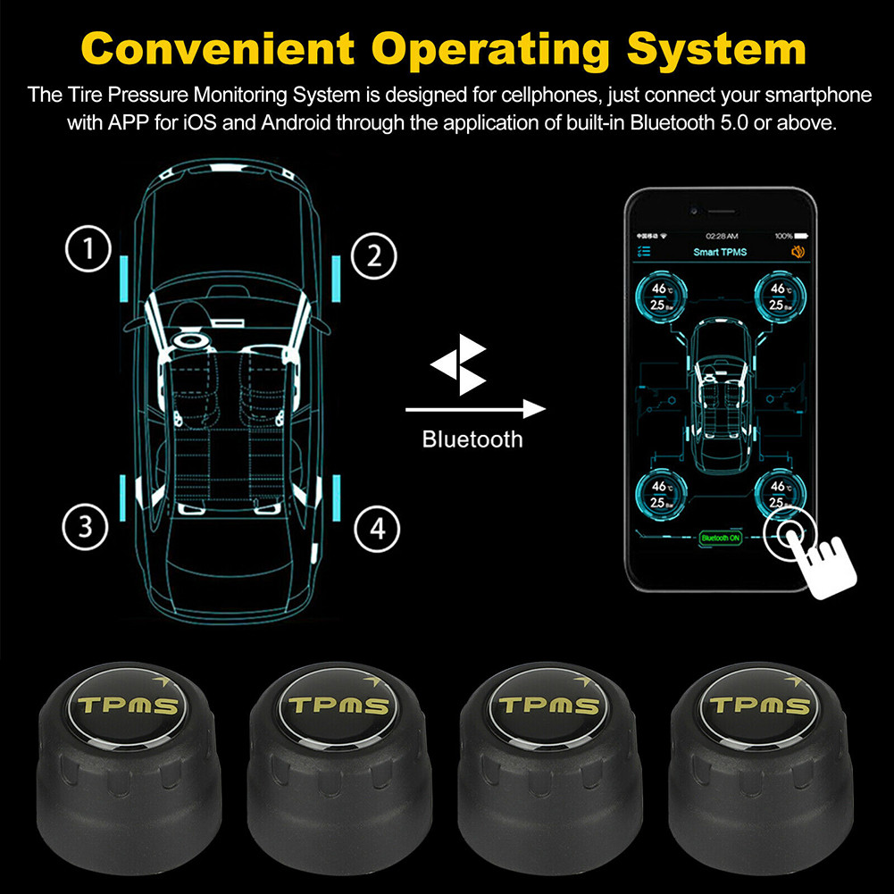 Détecteur de pression des pneus de voiture compatible Bluetooth