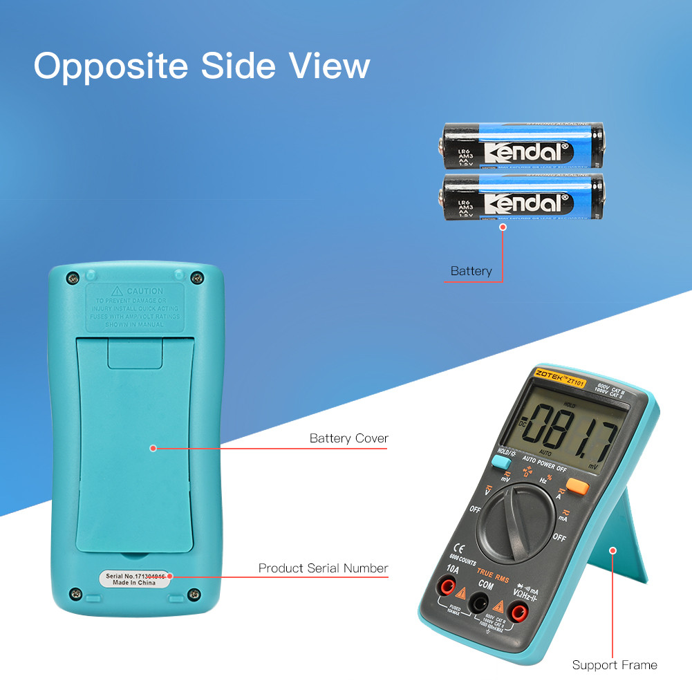 Multimètre numérique ZOTEK, Portable 6000 comptes Testeur multi-rangements  automatique OHM / Hz / Temp / Cycle de travail AC / DC avec affichage LCD à  rétro-éclairage
