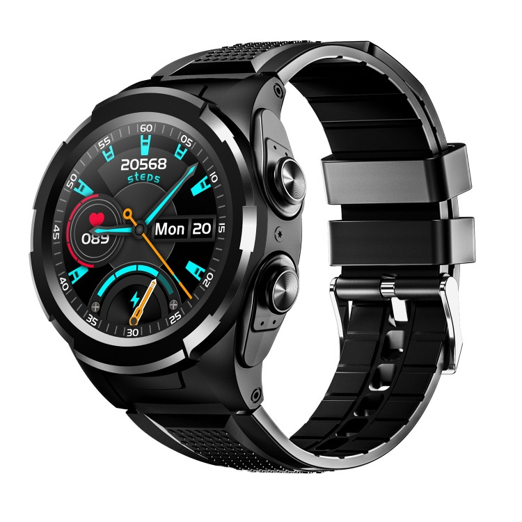 F6 1.28 pouces IPS Screen 2 en 1 Watch Smart Montre SmartPhone Bluetooth Support Recompense cardiaque Surveillance de l oxygene sanguine Musique Bluetooth Style Sangle de silicone Noir