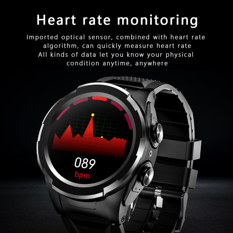 F6 1.28 pouces IPS Screen 2 en 1 Watch Smart Montre SmartPhone Bluetooth Support Recompense cardiaque Surveillance de l oxygene sanguine Musique Bluetooth Style Sangle de silicone Noir