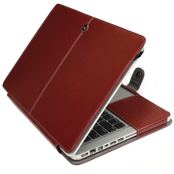 Housse en cuir pour ordinateur portable avec fermeture a pression pour MacBook Pro 15 4 pouces marron