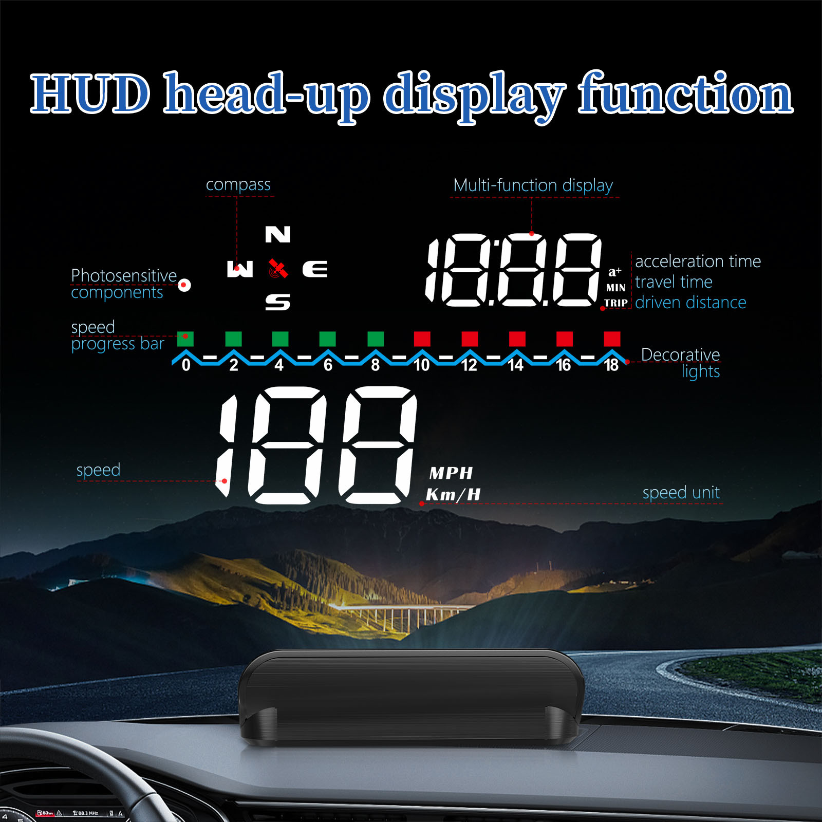 Affichage tête haute pour voitures - Affichage tête haute pour voiture -  vitesse GPS Hud voiture, USB Plug And Play, Hud Digital, mesure du
